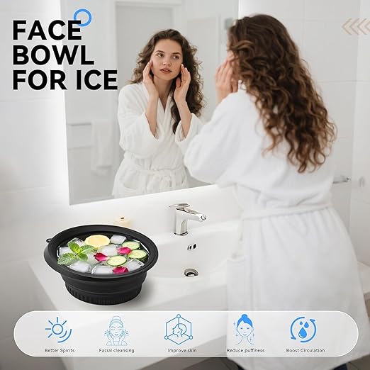 Clefairy Face Ice Bath Bowl with Built-In Ice Tray, Collapsible Food-Grade Silicone Facial Plunge Basin for Face Dunk, Cold Therapy, Skincare at Home