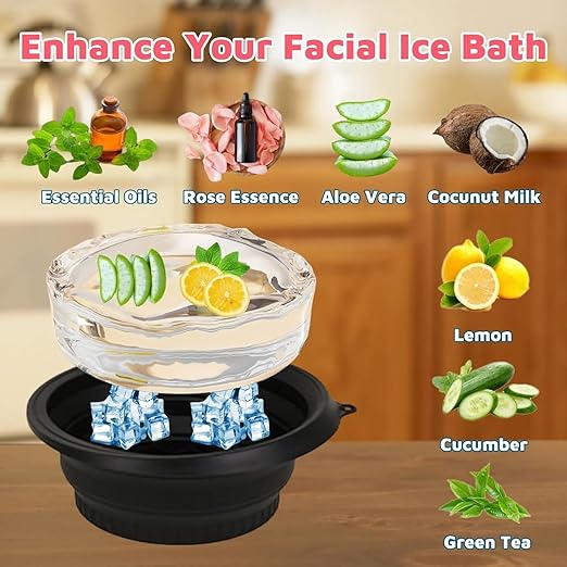 Clefairy Face Ice Bath Bowl with Built-In Ice Tray, Collapsible Food-Grade Silicone Facial Plunge Basin for Face Dunk, Cold Therapy, Skincare at Home