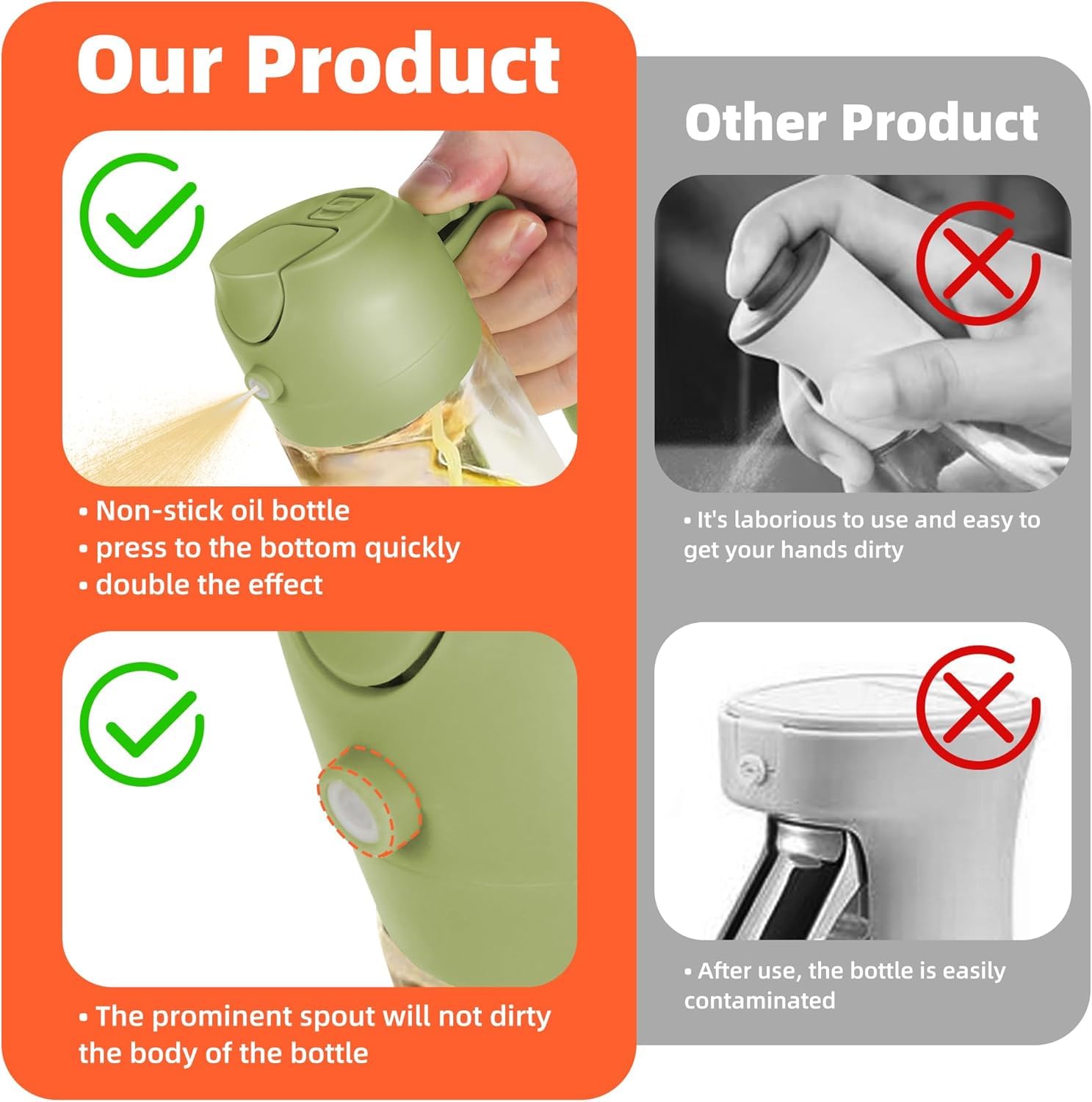 Glass Oil Spray Bottle Oil Sprayer for Cooking 2 in 1 Olive Oil Dispenser Bottle for Kitchen Olive Oil Spray Bottle Oil Dispenser And Mist Spray Bottle Oil Vinegar Spritzer Sprayer Bottles for Kitchen