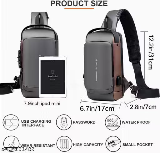 Anti theft Crossbody Sling Bag, Waterproof Chest Daypack with USB Charging, Shoulder Backpack for Men Women