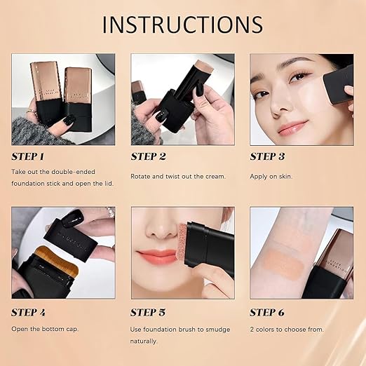 2 In 1 Makeup Foundation Stick - Makeup Stick With Buil In Brush - Face Makeup Contour Stick