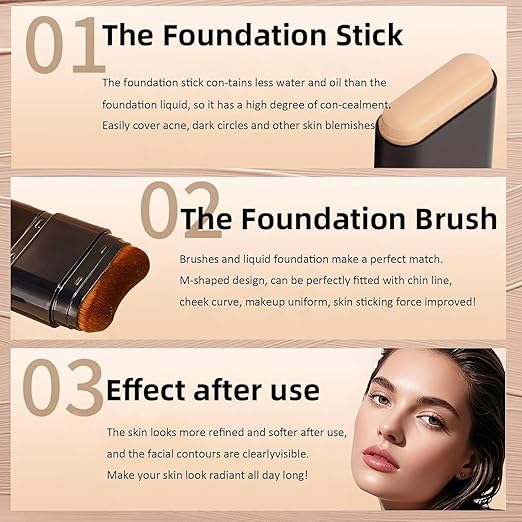 2 In 1 Makeup Foundation Stick - Makeup Stick With Buil In Brush - Face Makeup Contour Stick