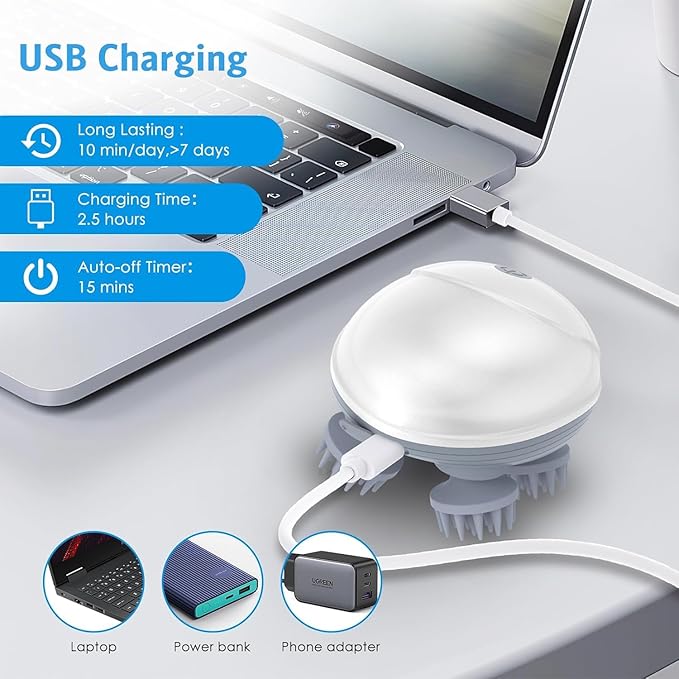 Electric Scalp Massager for Scalp Relaxation Cordless Head Massager 3 Switchable Level Strength USB Rechargeable Head Massager Travel Electric Scalp Massager for Stress Relief, Hair Growth